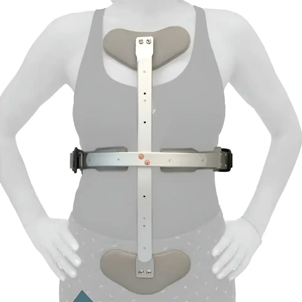 Corsé ortopédico cruciforme sobre maniquí.